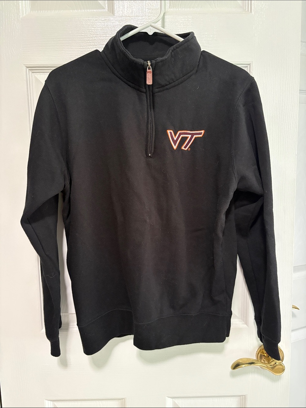 J. America Black Quarter-Zip Sweater with Orange VT Logo
